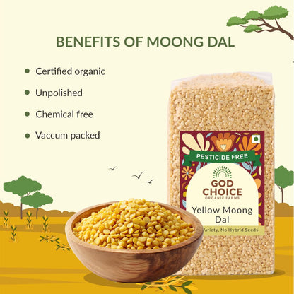 Yellow Moong Dal Split (Dhuli) | Certified Organic | Native Seeds | Unpolished | Vacuum Packed
