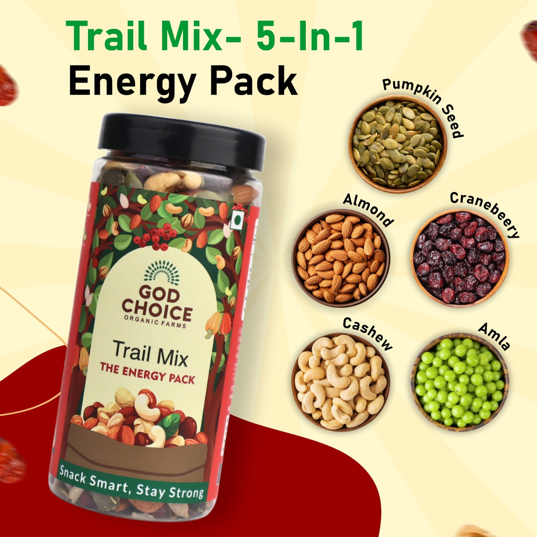 Trail Mix 250g | 5 in 1 Superfoods | Almond | Cashews | Cranberries | Pumpkin Seeds | Candid Amla | High Protein | Fibre-Rich