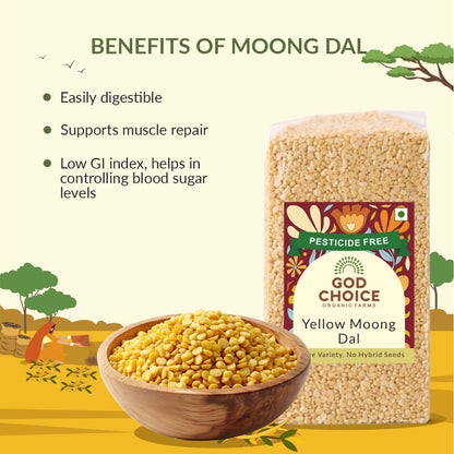Yellow Moong Dal Split (Dhuli) | Certified Organic | Native Seeds | Unpolished | Vacuum Packed