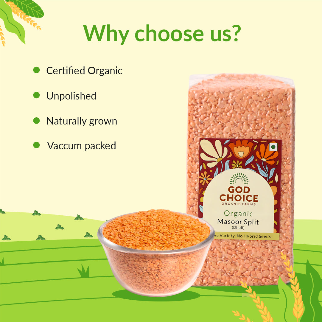 Masoor Dal Split | Certified Organic | Native Seeds | Unpolished | Vacuum Packed